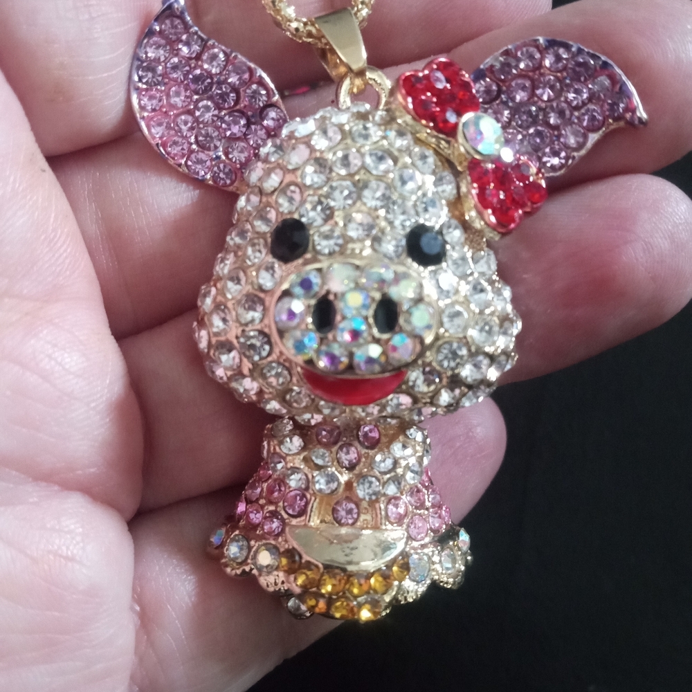 Adorable Sparkly Pig Necklace